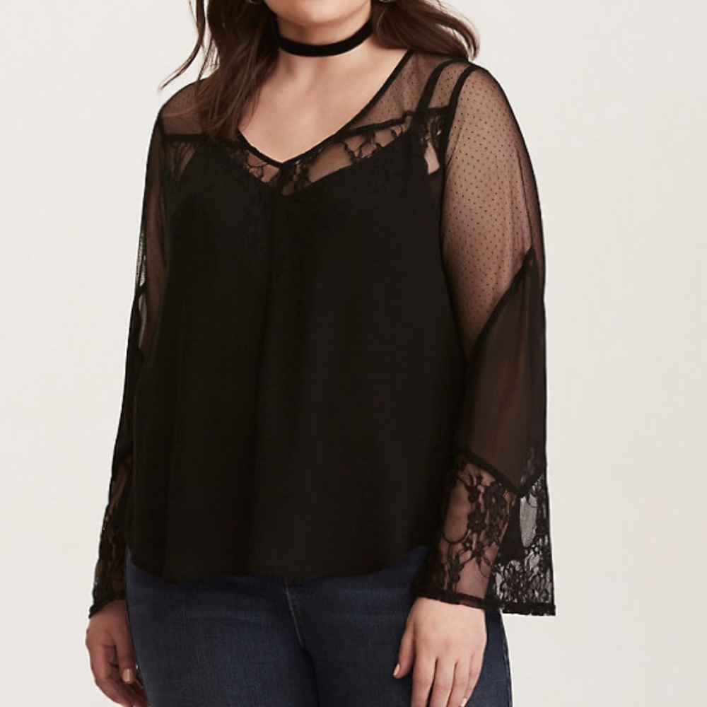 BNWT Lace & Mesh Black V-Neck Blouse